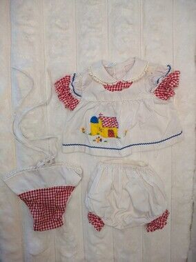 Cradle Togs Vtg 1980s 3 Piece Embroidered Barn Dress Set